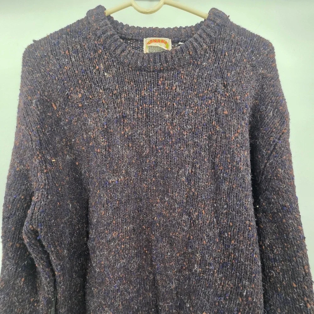 VINTAGE 80S BANANA REPUBLIC THRASHED WOOL SWEATER SIZE XL BLUE MILL VALLEY HOLES
